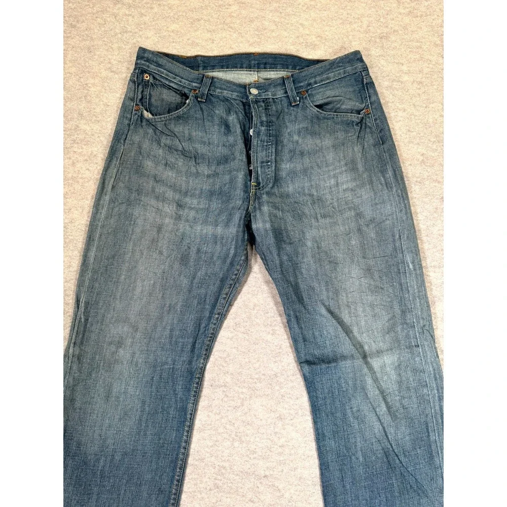 Levis 501 Straight Jeans Men 36x34 Blue Denim‎ Cotton Logo Button Fly Streetwear